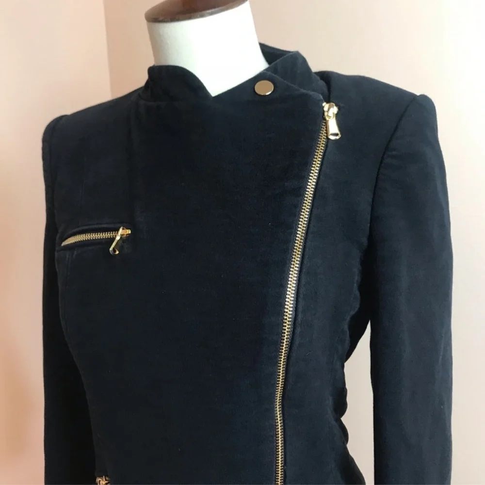 ZARA Trafaluc Spiked Cotton Velvet Asymmetrical Zip Front Utility Jacket Sz S - Picture 5 of 15